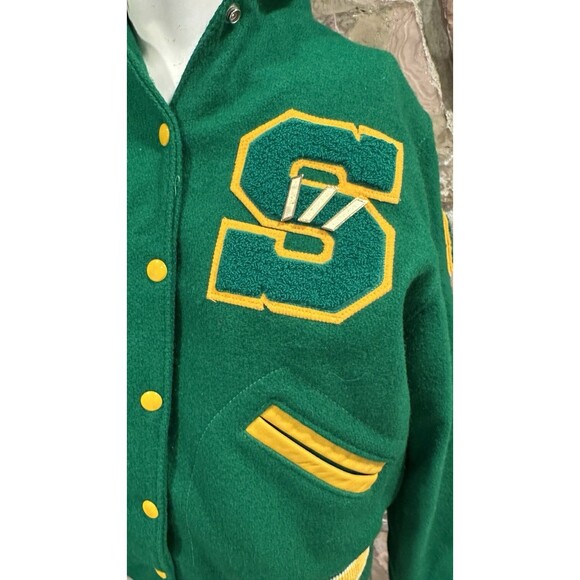 Vintage Authentic SHS South High Letterman Jacket Small Green Gold EUC Women’s - Picture 4 of 16